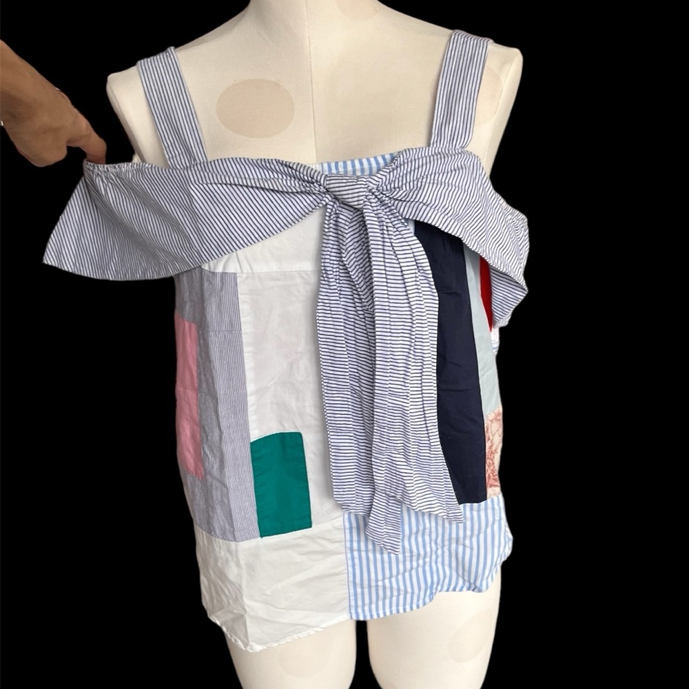 Maeve Anthropologie Medley Patchwork Cold Shoulder Top